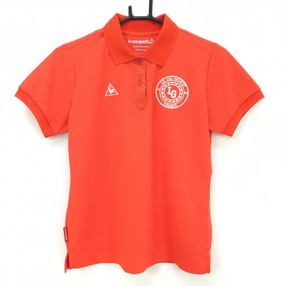 【新品】ルコックゴルフ 半袖ポロシャツ オレンジ×白 胸ロゴ刺しゅう UPF30 レディース L ゴルフウェア le coq sportif