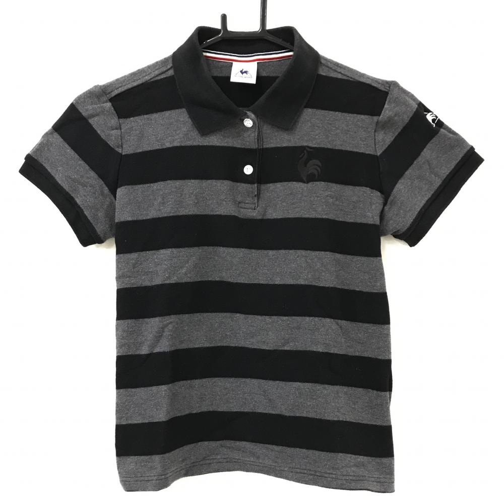 ルコック 半袖ポロシャツ 黒×ネイビー ボーダー コットン混  レディース L ゴルフウェア le coq sportif