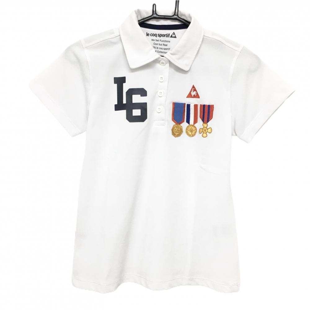 【美品】ルコックゴルフ 半袖ポロシャツ 白 刺しゅうワッペン  レディース M ゴルフウェア le coq sportif