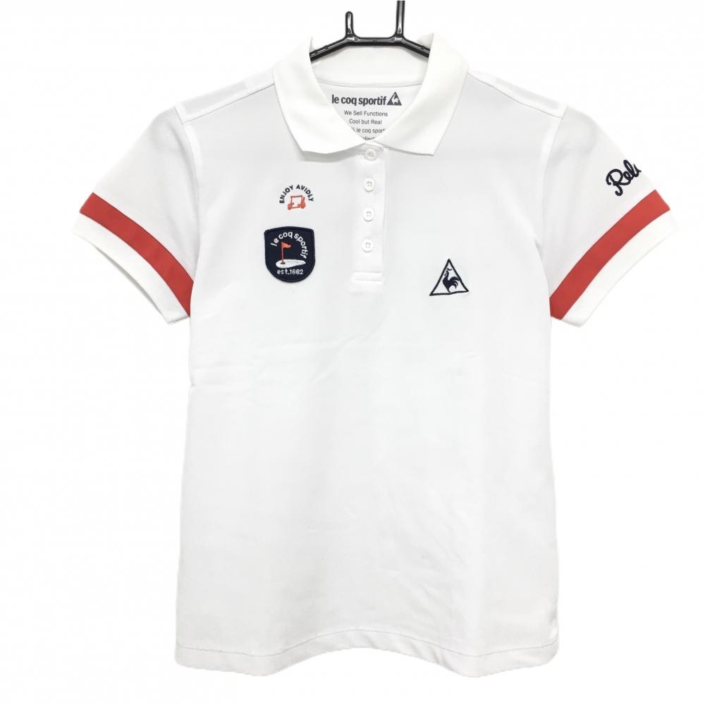 ルコックゴルフ 半袖ポロシャツ 白×レッド 袖口ライン  レディース M ゴルフウェア le coq sportif