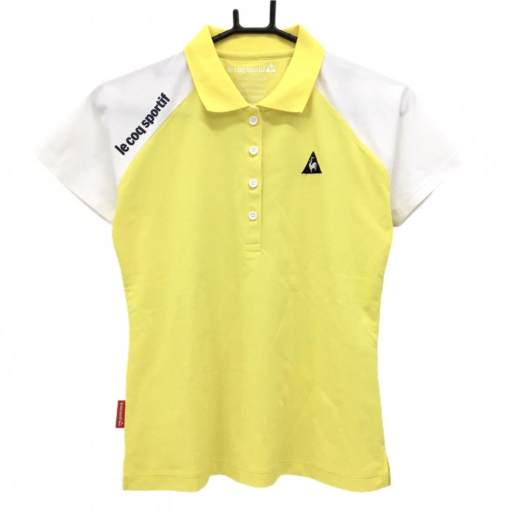 【美品】ルコック 半袖ポロシャツ イエロー×白 ロゴ刺しゅう レディース M ゴルフウェア le coq sportif