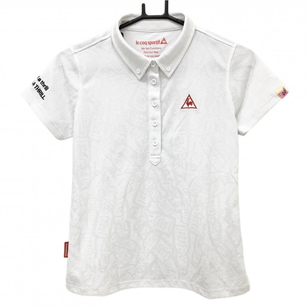 ルコックゴルフ 半袖ポロシャツ 白 総柄地模様 ボタンダウン  レディース M ゴルフウェア le coq sportif