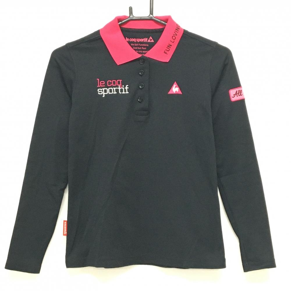 ルコックゴルフ 長袖ポロシャツ 黒×ピンク ロゴ刺しゅう レディース M ゴルフウェア le coq sportif