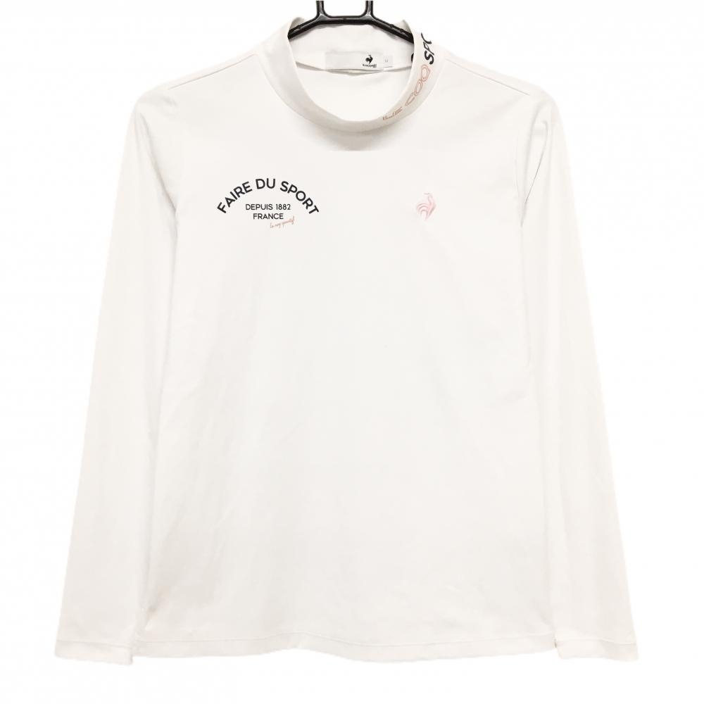 ルコックゴルフ ハイネック長袖Ｔシャツ 白×ピンク ロゴ刺しゅう レディース M ゴルフウェア le coq sportif