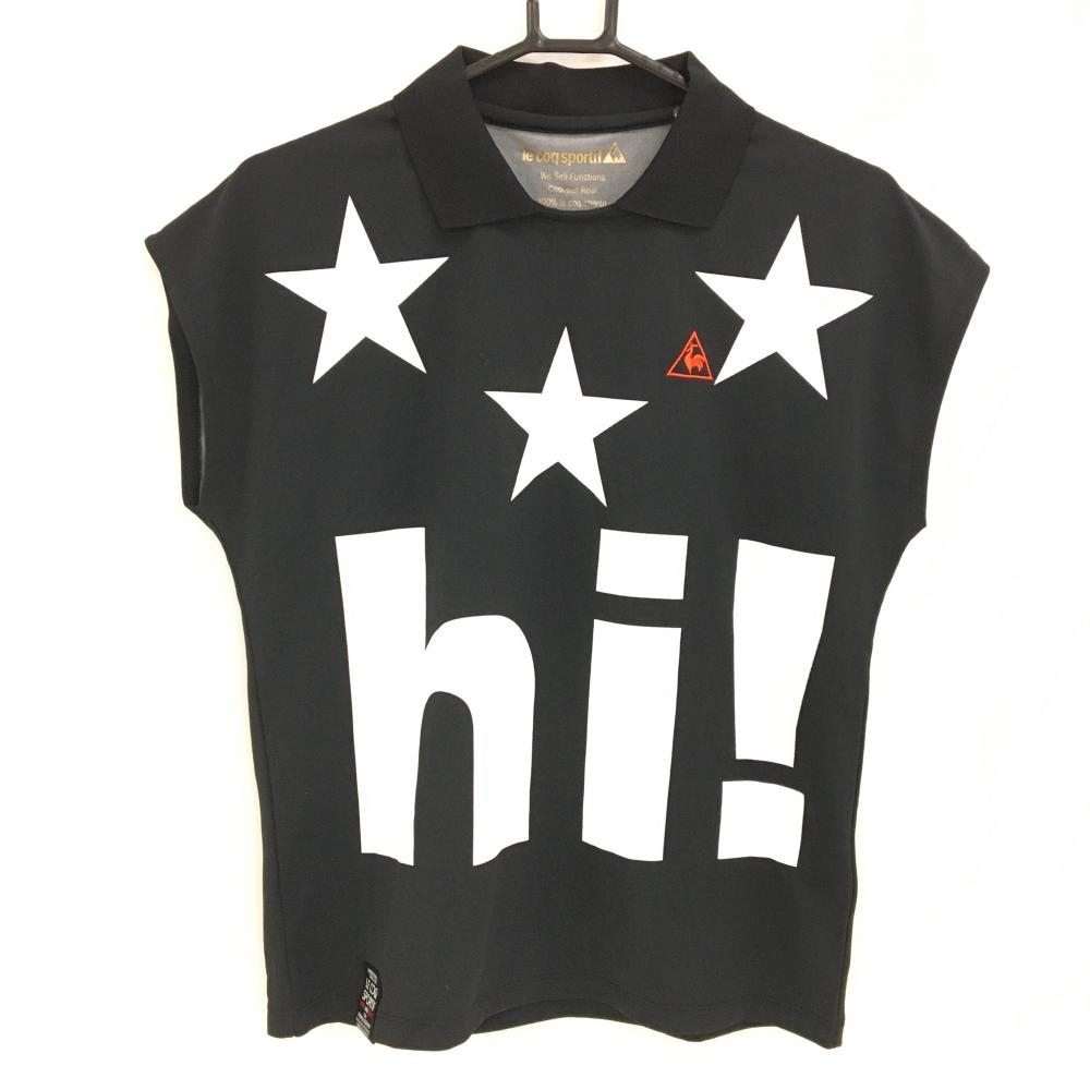 【超美品】ルコック 襟付き半袖シャツ 黒×白 一部星柄 スター フレンチスリーブ レディース L ゴルフウェア le coq sportif