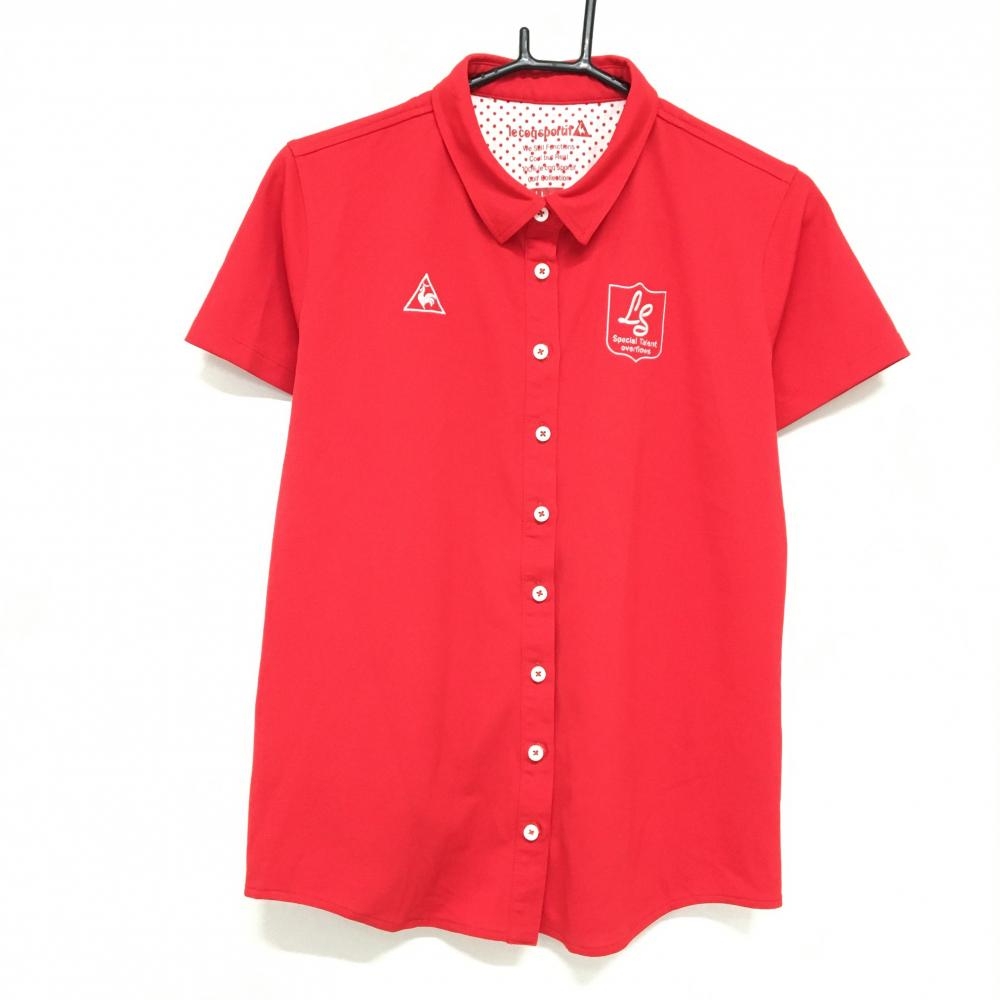 【超美品】ルコック 半袖シャツ レッド ロゴ刺しゅう レディース LL ゴルフウェア le coq sportif