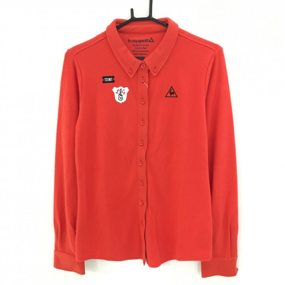 【新品】ルコック 長袖シャツ レッド 表微起毛 ボタンダウン 吸湿発熱 アクリル混 レディース LL ゴルフウェア le coq sportif