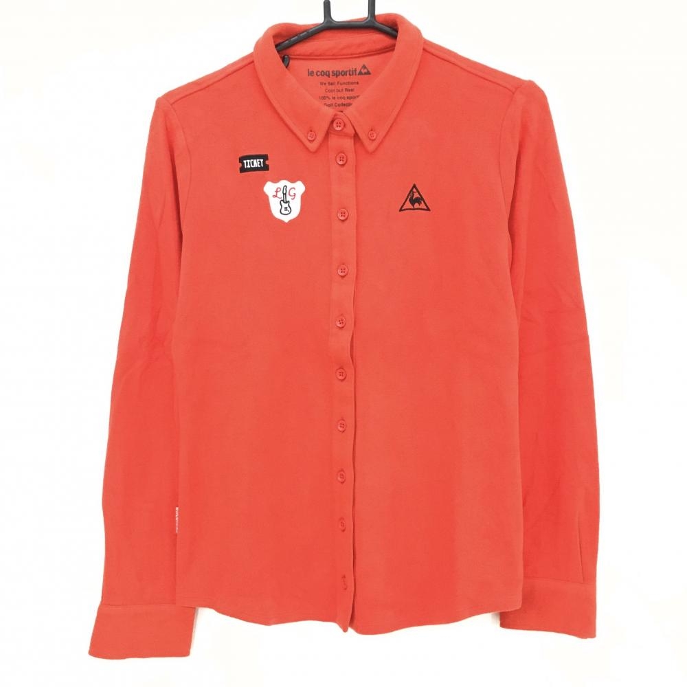 ルコックゴルフ 長袖シャツ レッド 表微起毛 ボタンダウン アクリル混 レディース Ｌ ゴルフウェア le coq sportif