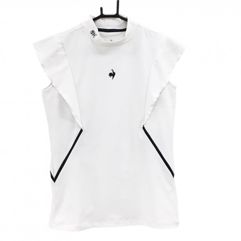 ルコックゴルフ ノースリーブハイネックシャツ 白×黒 立体ロゴ 肩フリル レディース M ゴルフウェア le coq sportif