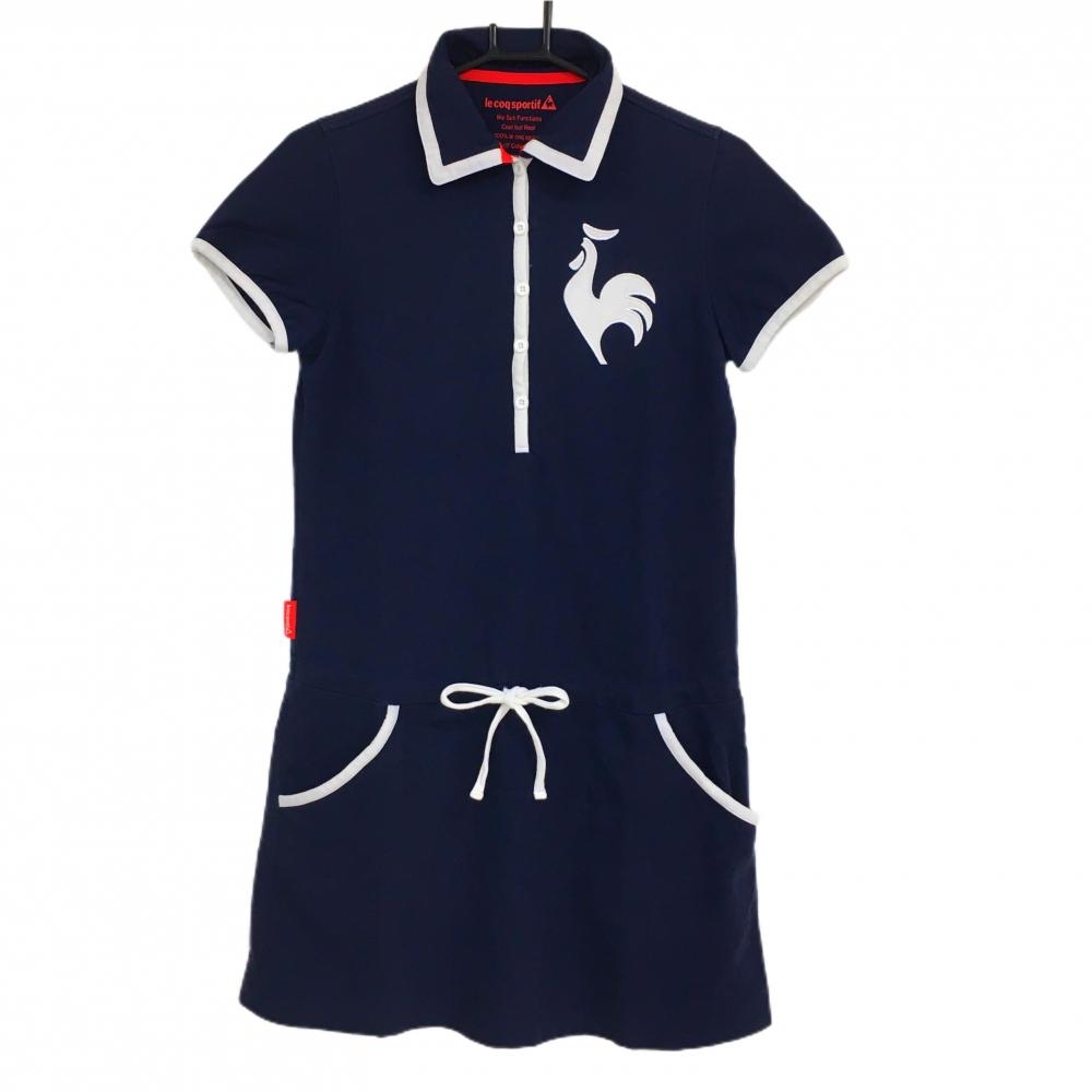 ルコック ワンピース ネイビー×白 ビックロゴ 白ライン レディース L ゴルフウェア le coq sportif