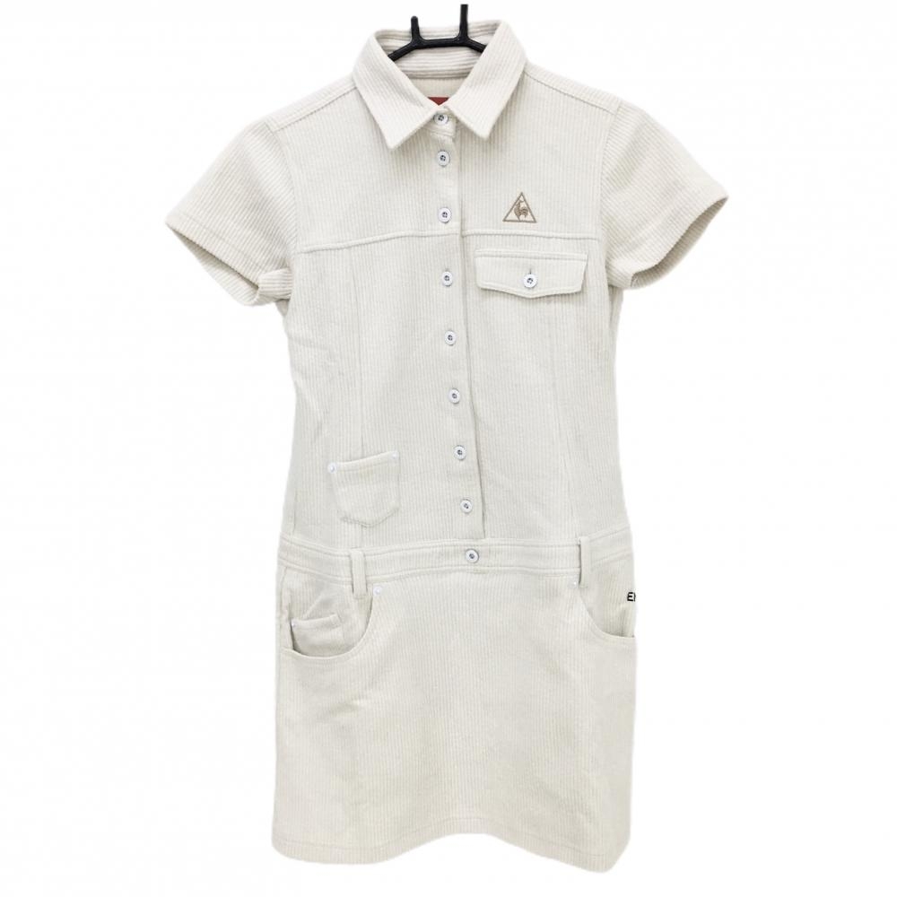 【美品】ルコック 半袖コーデュロイワンピース 白 刺しゅう レディース M ゴルフウェア le coq sportif