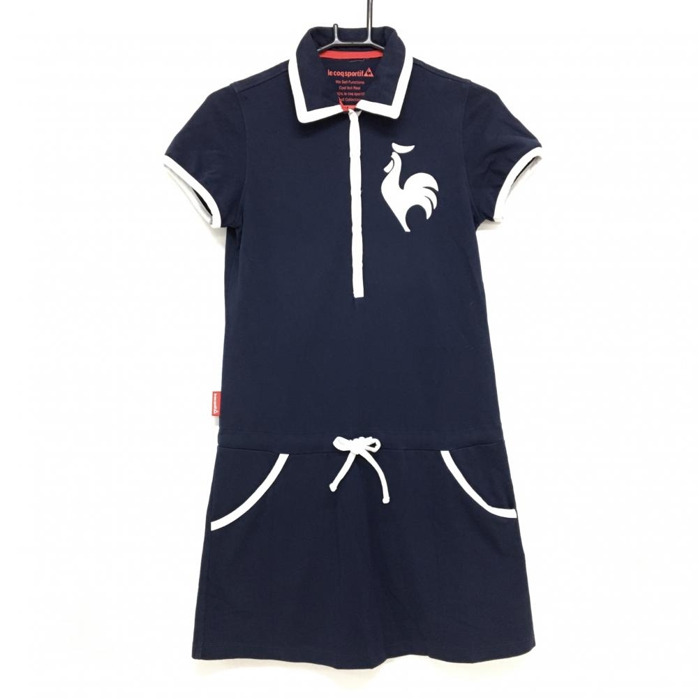 ルコックゴルフ 半袖ポロワンピース ネイビー×白 胸ロゴ  レディース M ゴルフウェア le coq sportif