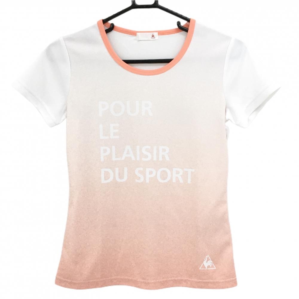 【超美品】ルコック インナーシャツ 白×ライトオレンジ グラデーション 裾ロゴ レディース M ゴルフウェア le coq sportif