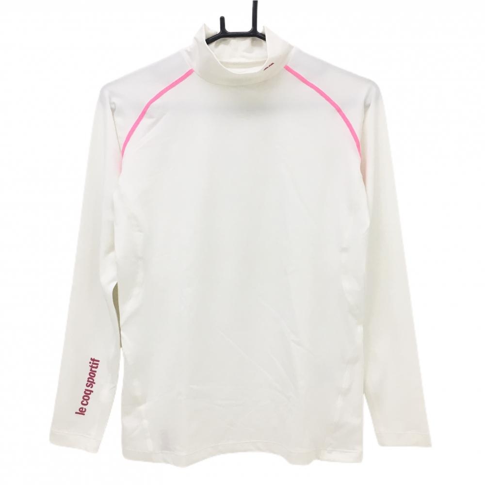 【超美品】ルコックゴルフ ハイネックインナーシャツ 白×蛍光ピンク レディース M ゴルフウェア le coq sportif