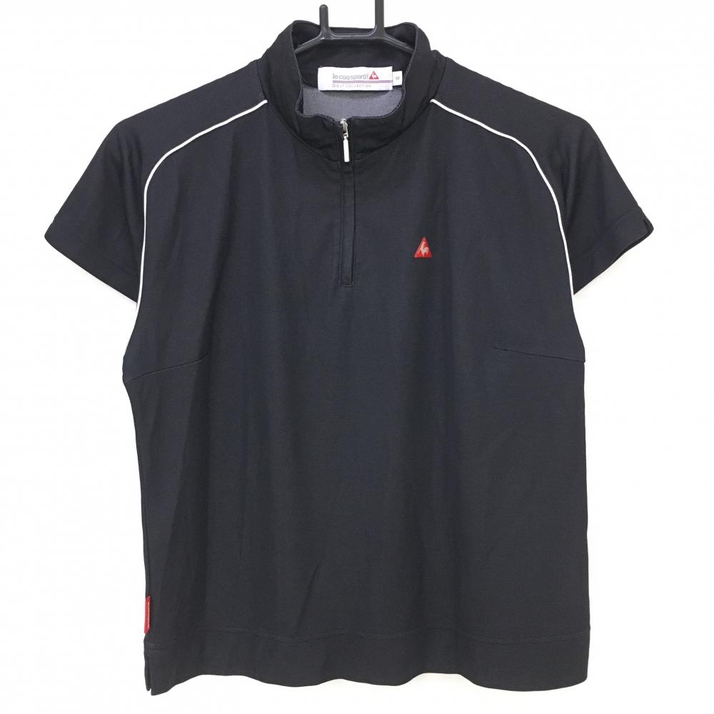 ルコック 半袖ハイネックシャツ 黒×白 胸元ロゴ　ハーフジップ レディース M ゴルフウェア le coq sportif 画像