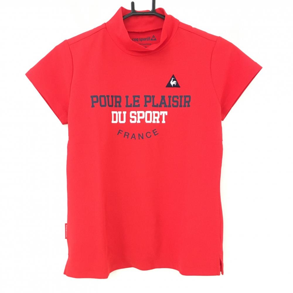 【超美品】ルコック 半袖ハイネックシャツ レッド ロゴ刺しゅう レディース M ゴルフウェア le coq sportif