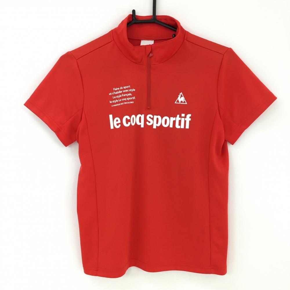 ルコック 半袖ハイネックシャツ レッド ハーフジップ サイドメッシュ レディース M ゴルフウェア le coq sportif