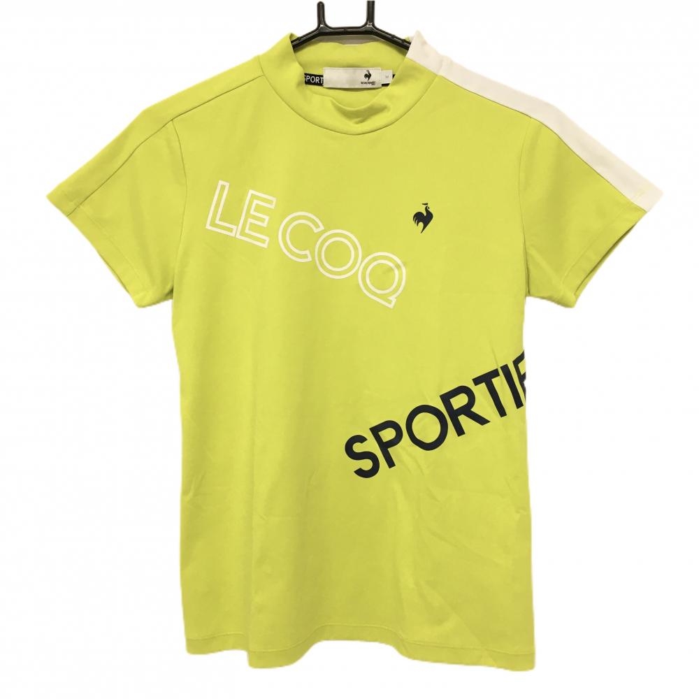 【超美品】ルコックゴルフ 半袖ハイネックシャツ ライトグリーン×白 肩切替 レディース M ゴルフウェア 2023年モデル le coq sportif