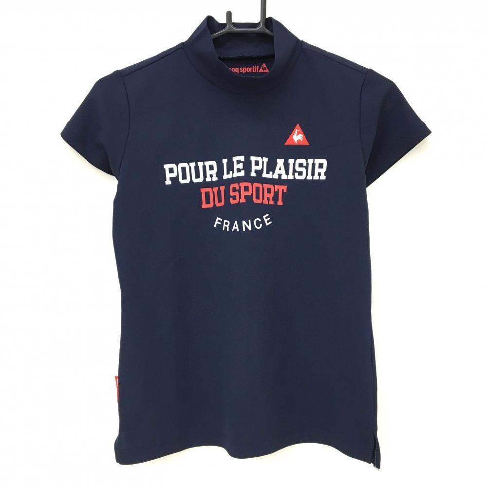 【超美品】ルコック 半袖ハイネックシャツ ネイビー フロントプリント レディース M ゴルフウェア le coq sportif
