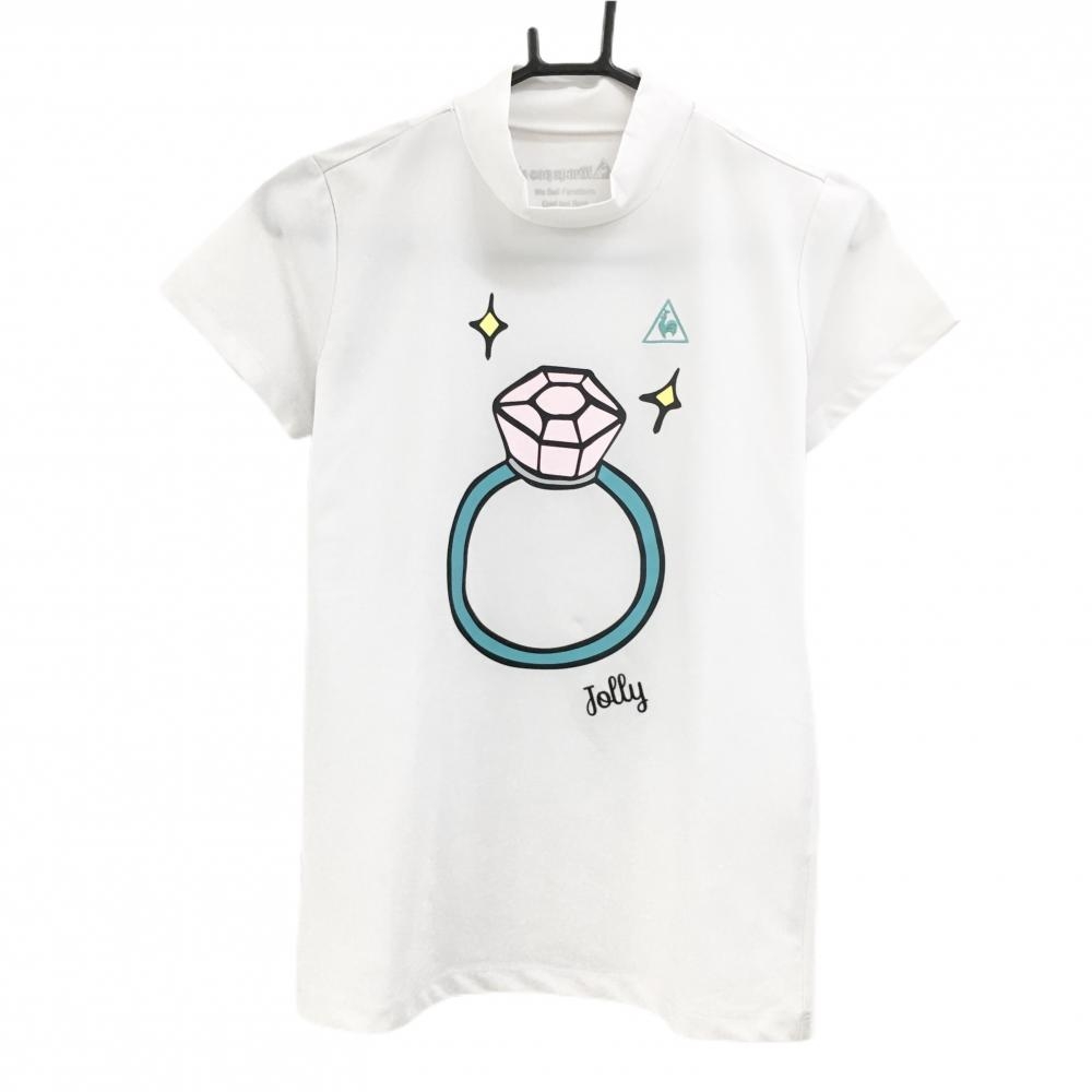 【超美品】ルコックゴルフ 半袖ハイネックシャツ 白 指輪 ラインストーン レディース M ゴルフウェア le coq sportif