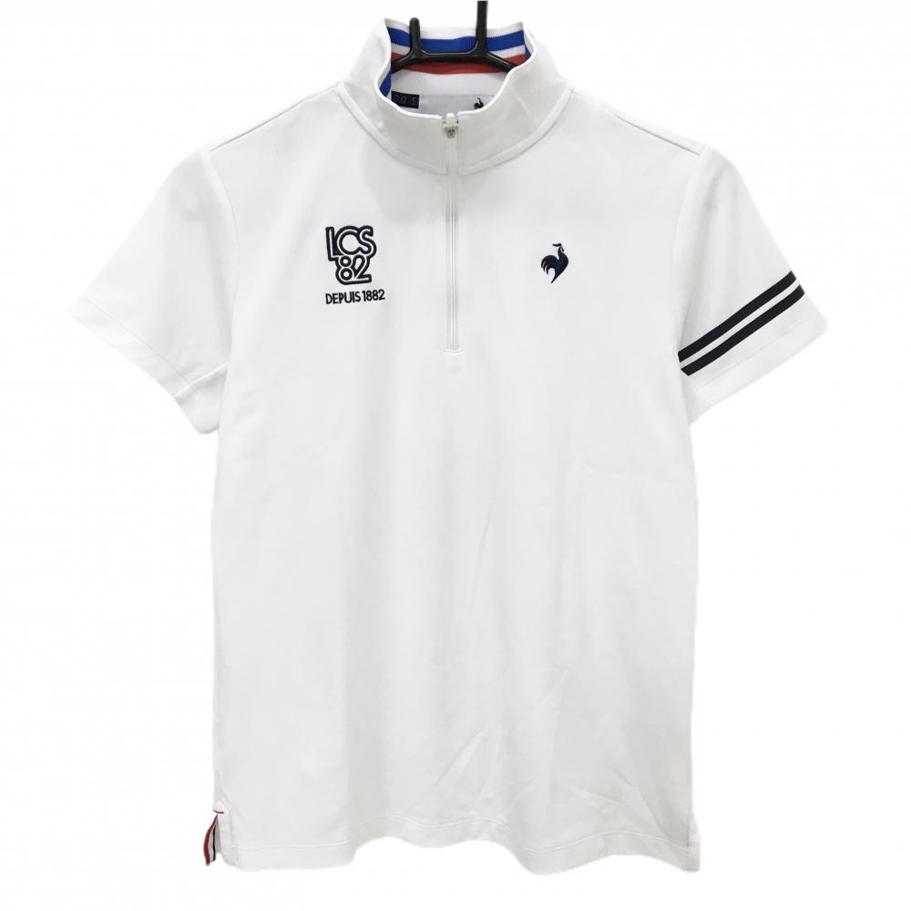 ルコックゴルフ 半袖ハイネックシャツ 白 ハーフジップ レディース M ゴルフウェア le coq sportif