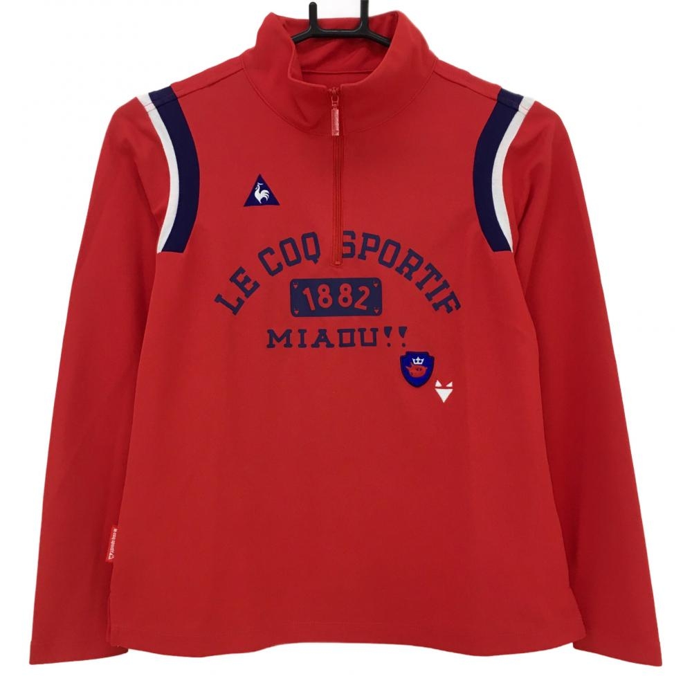 【超美品】ルコック 長袖ハイネックシャツ レッド×ネイビー 肩異素材 ハーフジップ  レディース M ゴルフウェア le coq sportif