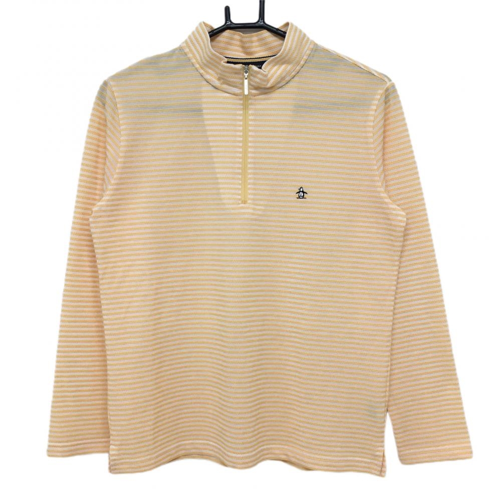 【超美品】ルコック 長袖ハイネックシャツ オレンジ×白 ボーダー柄 ハーフジップ レディース M ゴルフウェア le coq sportif