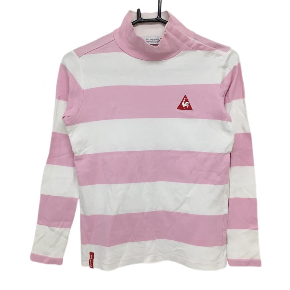 ルコック 長袖ハイネックシャツ ピンク×白 ボーダー柄 ロゴ刺しゅう レディース S ゴルフウェア le coq sportif