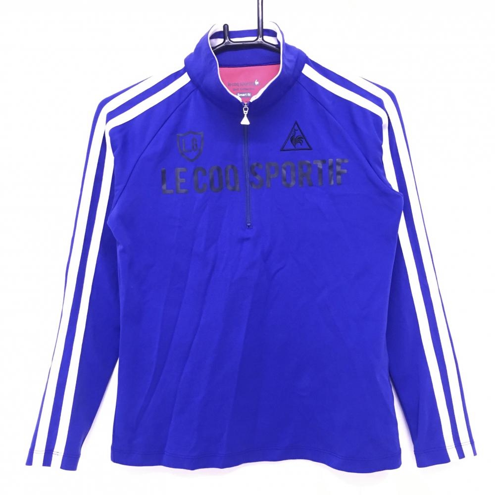 【美品】ルコック 長袖ハイネックシャツ パープル×白 ロゴ刺しゅう ハーフジップ レディース L ゴルフウェア le coq sportif