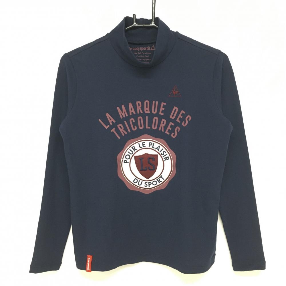 【美品】ルコック 長袖ハイネックシャツ ネイビー ロゴ刺しゅう ビッグワッペン レディース L ゴルフウェア le coq sportif