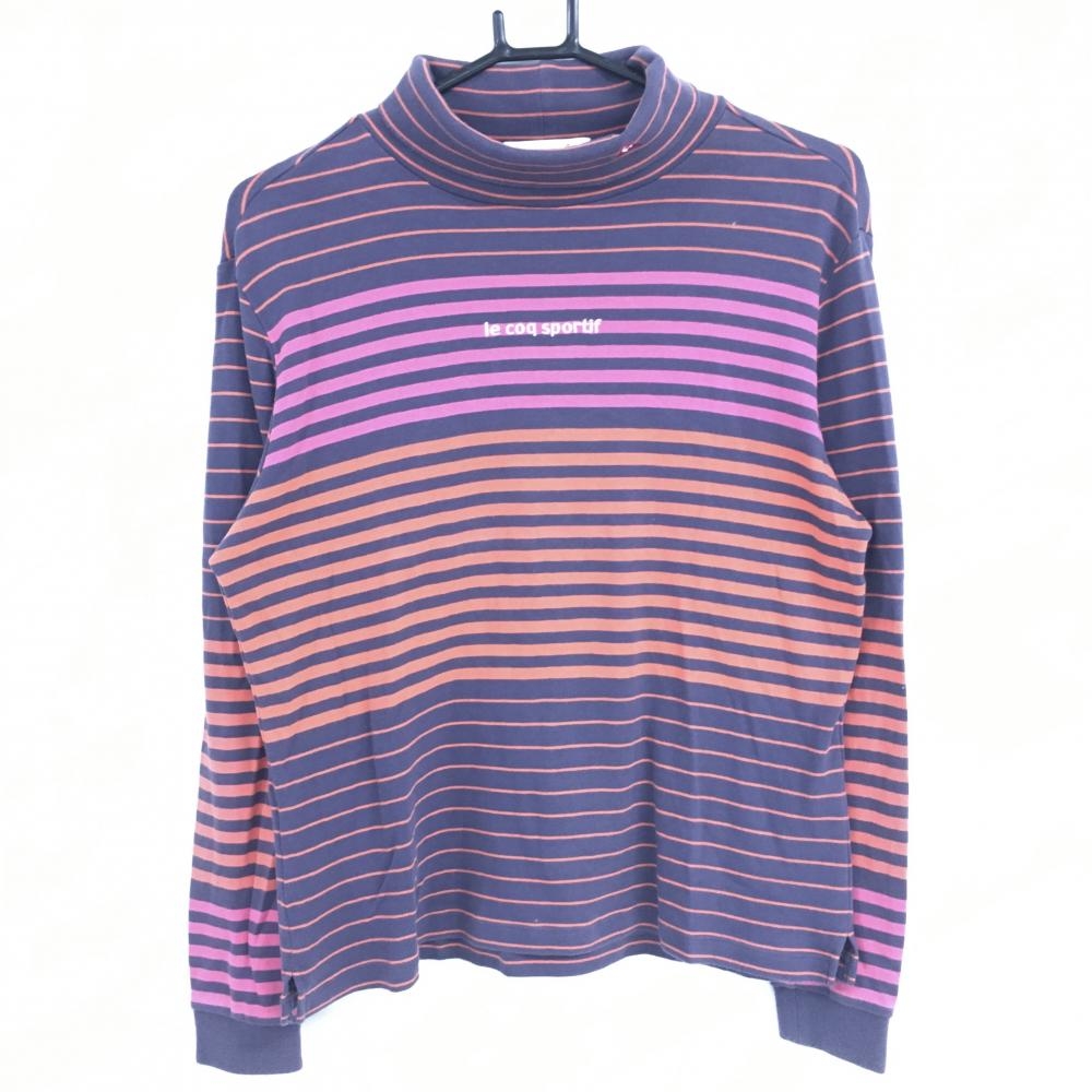 ルコック 長袖ハイネックシャツ グレー×オレンジ ボーダー 微起毛  レディース L ゴルフウェア le coq sportif