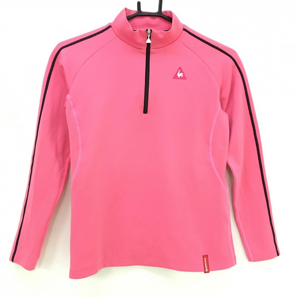 ルコック 長袖ハイネックシャツ ピンク×黒 ハーフジップ 裏微起毛  レディース M ゴルフウェア le coq sportif