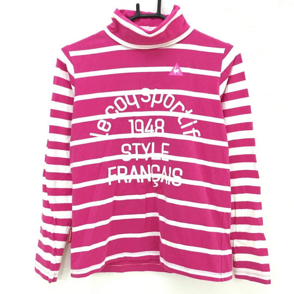 ルコック 長袖ハイネックシャツ ピンク×白 ボーダー ロゴプリント  レディース L ゴルフウェア le coq sportif