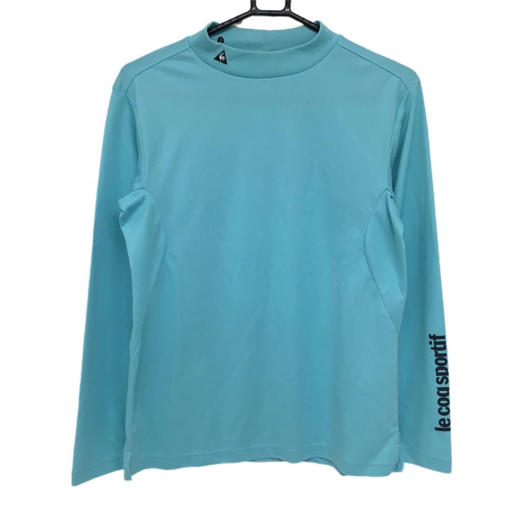 【美品】ルコック 長袖ハイネックシャツ ライトブルー 袖ロゴ レディース M ゴルフウェア le coq sportif