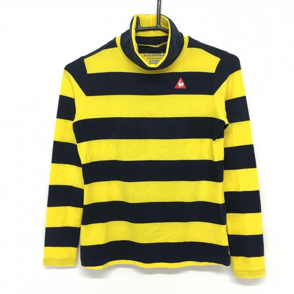 ルコック 長袖ハイネックシャツ ネイビー×イエロー ボーダー タートルネック ロゴ刺しゅう  レディース S ゴルフウェア le coq sportif