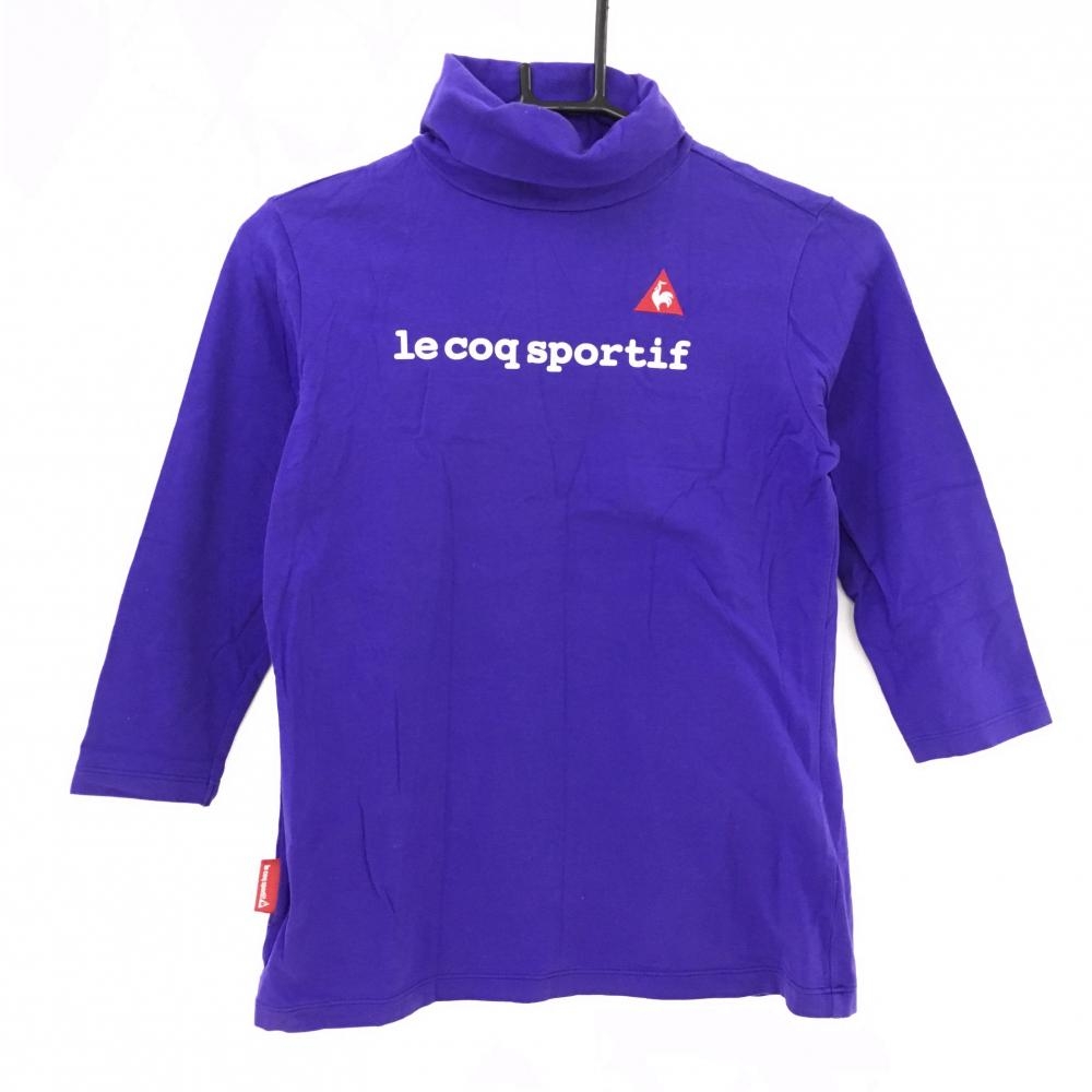 ルコック 七分丈長袖タートルネックシャツ ネイビーパープル ロゴプリント レディース M ゴルフウェア le coq sportif