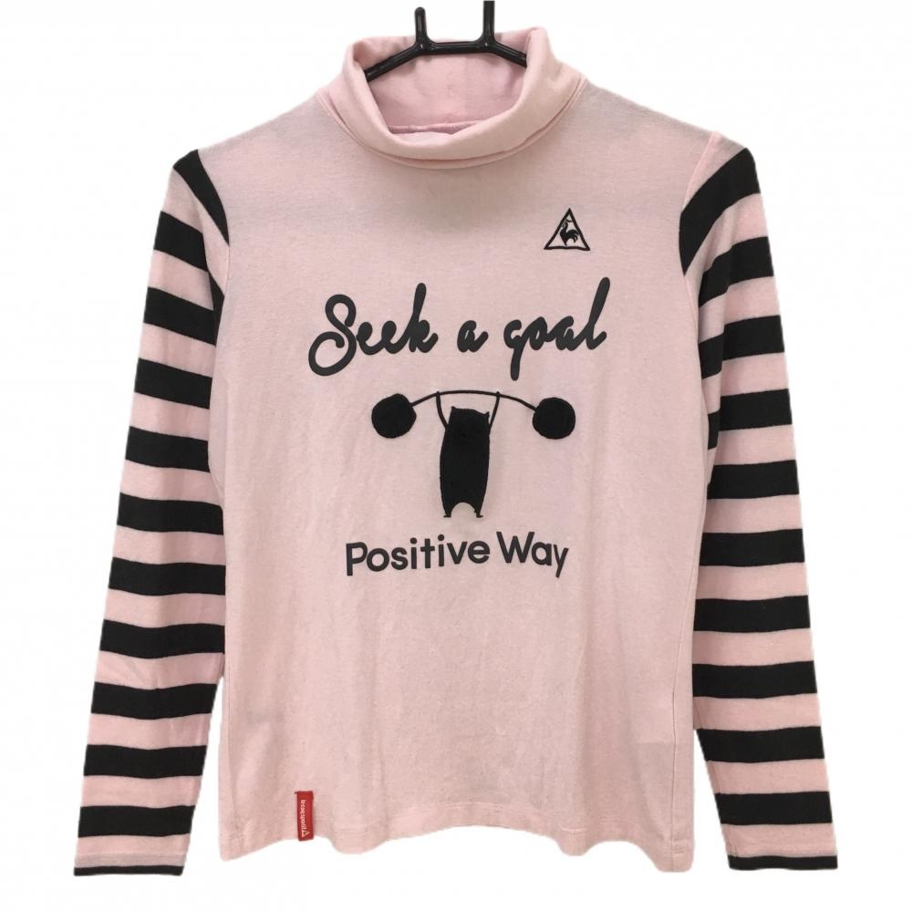 ルコック 長袖タートルネックシャツ ピンク×黒 表微起毛 袖ボーダー  レディース M ゴルフウェア le coq sportif