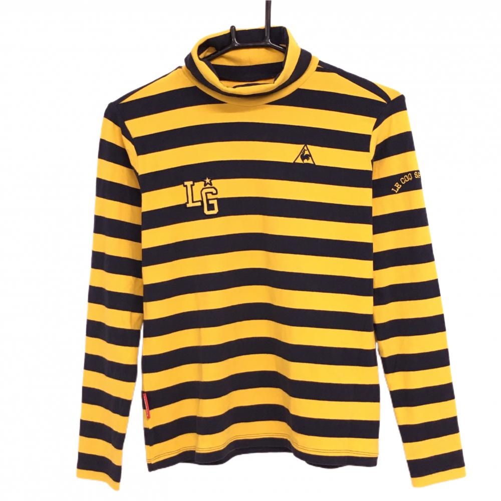 【美品】ルコック 長袖ハイネックシャツ イエロー×ネイビー ボーダー 微起毛  レディース M ゴルフウェア le coq sportif