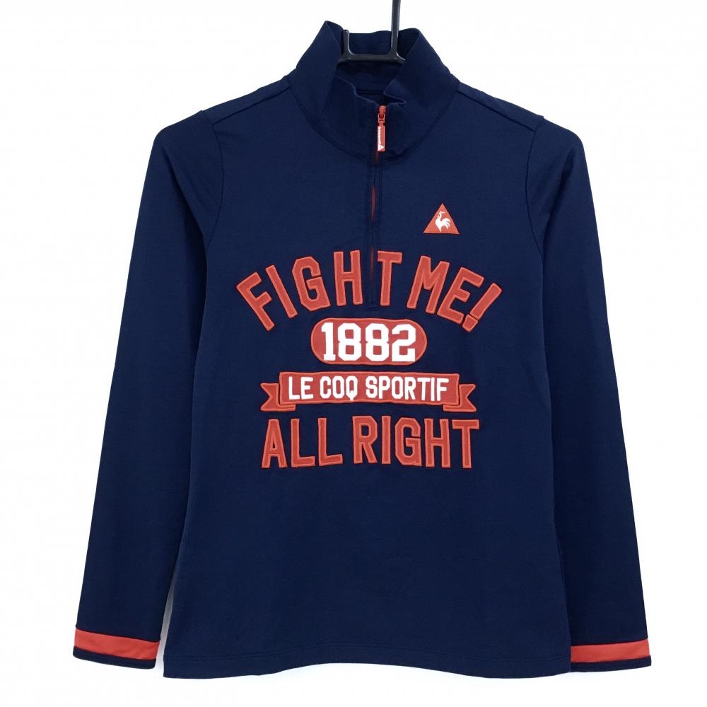 ルコック 長袖ハイネックシャツ ネイビー×レッド ハーフジップ フロント刺しゅう レディース S ゴルフウェア le coq sportif