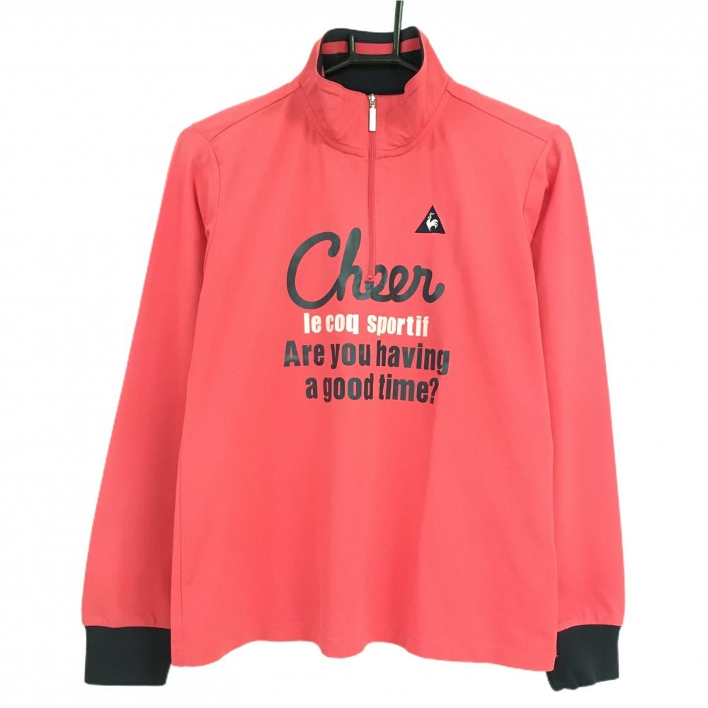 【超美品】ルコック 長袖ハイネックシャツ ピンク×ネイビー ハーフジップ ロゴプリント レディース LL ゴルフウェア le coq sportif