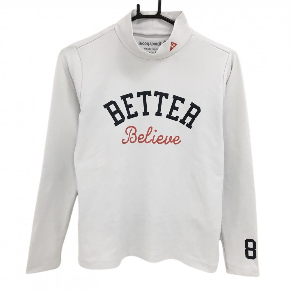 【美品】ルコック 長袖ハイネックシャツ 白×レッド 裏微起毛 プリント  レディース M ゴルフウェア le coq sportif