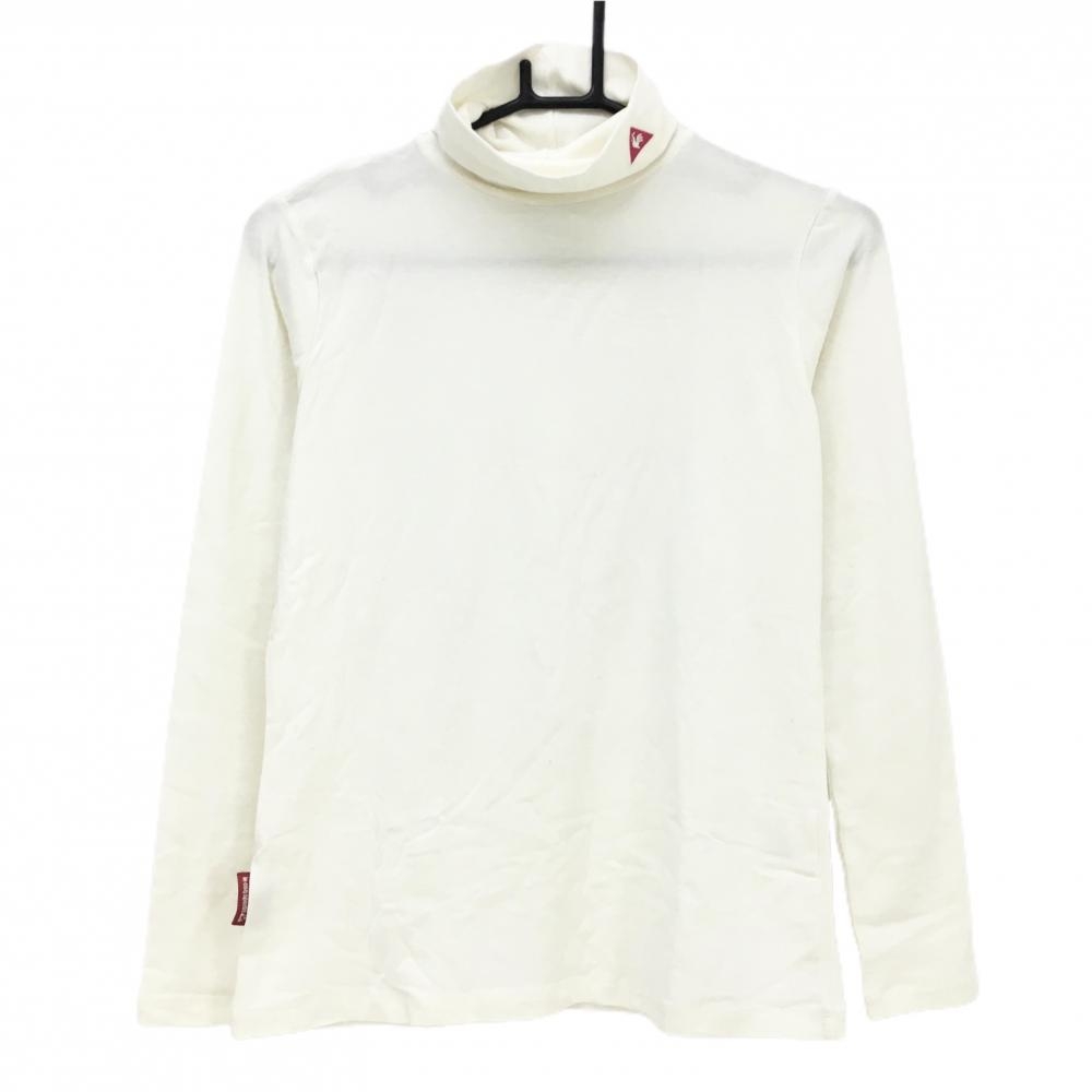 【美品】ルコックゴルフ 長袖ハイネックシャツ 白 表微起毛 背面ハート レディース M ゴルフウェア le coq sportif