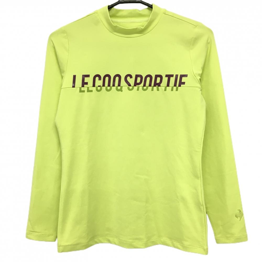 【美品】ルコックゴルフ 長袖ハイネックシャツ ライトグリーン×ボルドー系 フロントロゴ  レディース M ゴルフウェア le coq sportif