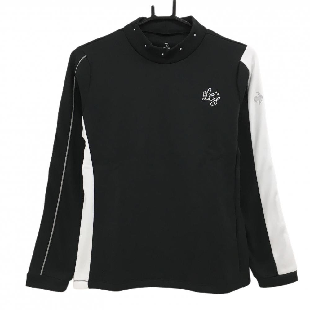 【超美品】ルコックゴルフ 長袖ハイネックシャツ 黒×白 レディース S ゴルフウェア 2023年モデル le coq sportif