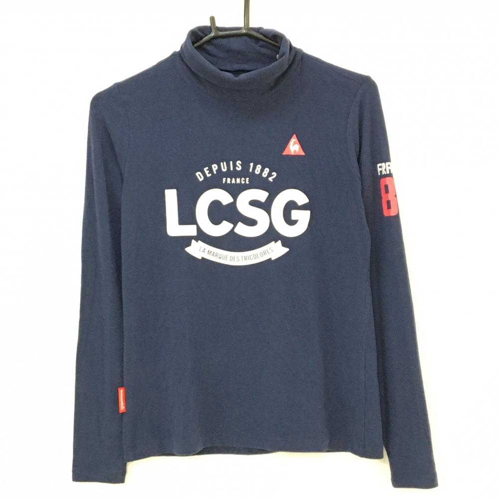 ルコックゴルフ 長袖ハイネックシャツ ネイビー×白 微起毛 ロゴ刺しゅう レディース M ゴルフウェア le coq sportif