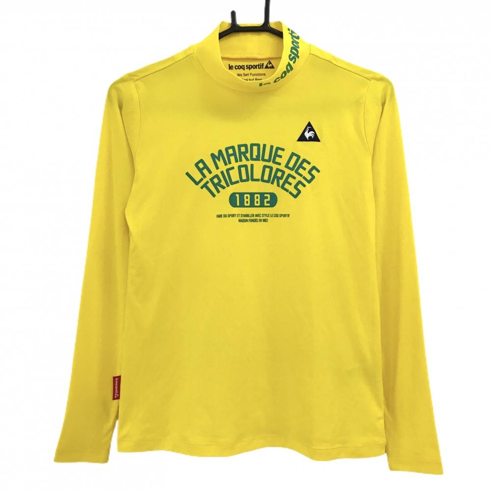 【美品】ルコックゴルフ 長袖ハイネックシャツ イエロー×グリーン フロントロゴ  レディース M ゴルフウェア le coq sportif