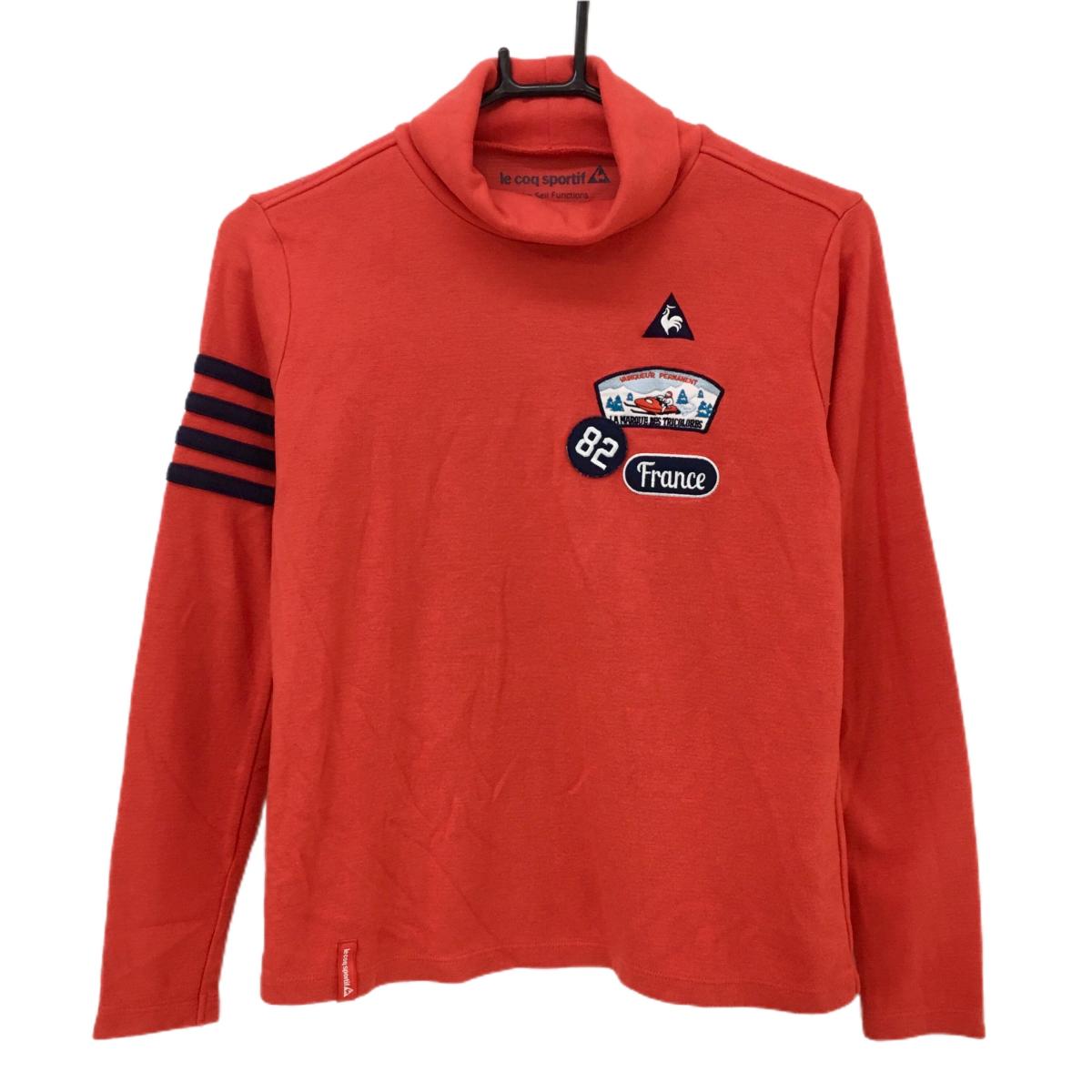 ルコックゴルフ 長袖タートルネックシャツ レッド 複数ワッペン 表微起毛  レディース M ゴルフウェア le coq sportif