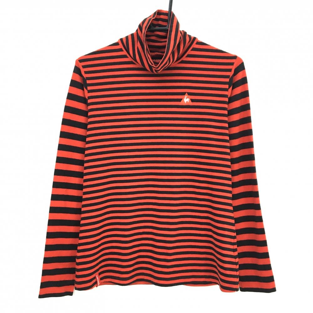 【美品】ルコックゴルフ 長袖ハイネックシャツ レッド×黒 ボーダー 微起毛 レディース LL ゴルフウェア le coq sportif