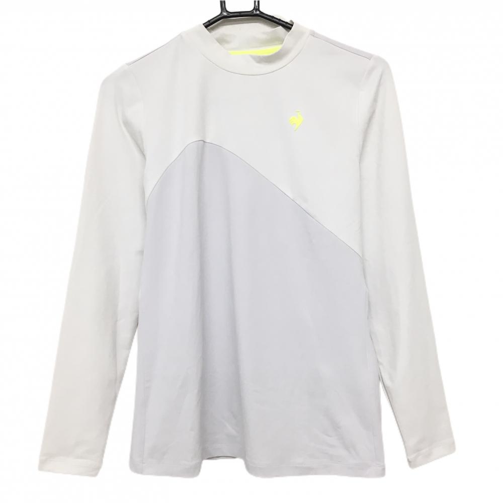 【超美品】ルコックゴルフ 長袖ハイネックシャツ 白×オフホワイト ストレッチ ロゴ  レディース L ゴルフウェア le coq sportif
