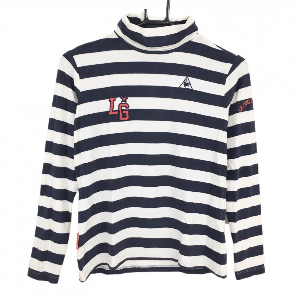【美品】ルコック 長袖ハイネックシャツ 白×ネイビー ボーダー 微起毛素材 レディース M ゴルフウェア le coq sportif